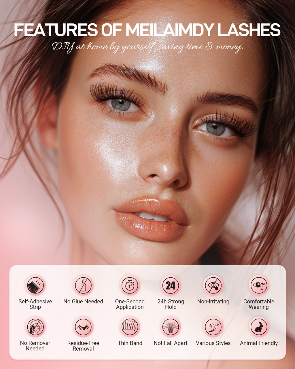 MEILAIMDY Self Adhesive DIY Lashes,0.07mm C Curl 48 Clusters 10-16mm Mixed Length Pre Glued False Eyelashes No Glue Needed Volume MSA-DIY-002