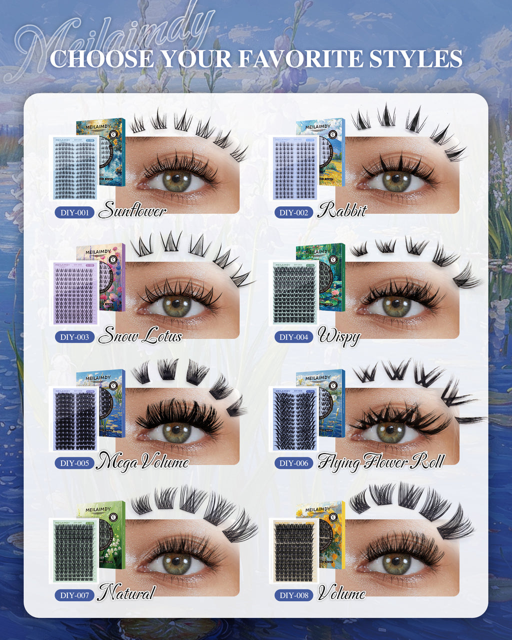 MEILAIMDY DIY Cluster Lashes 0.07mm C Curl (MEDIY005, 140 Clusters 10-15mm Mix Length)