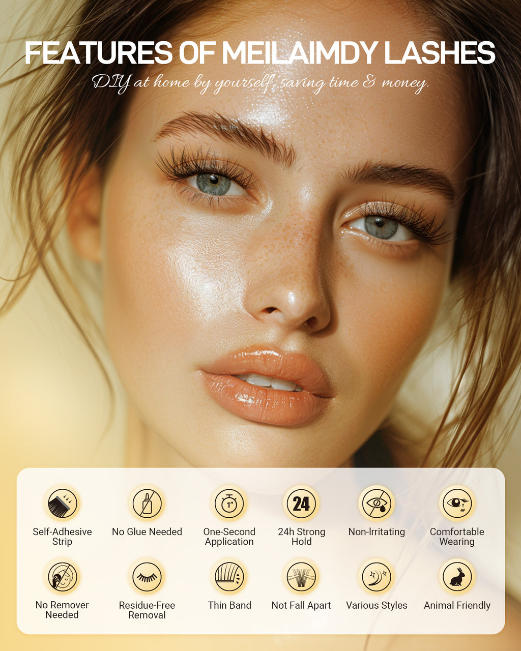 MEILAIMDY Self Adhesive DIY Lashes,0.07mm C Curl 48 Clusters 10-16mm Mixed Length Pre Glued False Eyelashes No Glue Needed Volume MSA-DIY-003