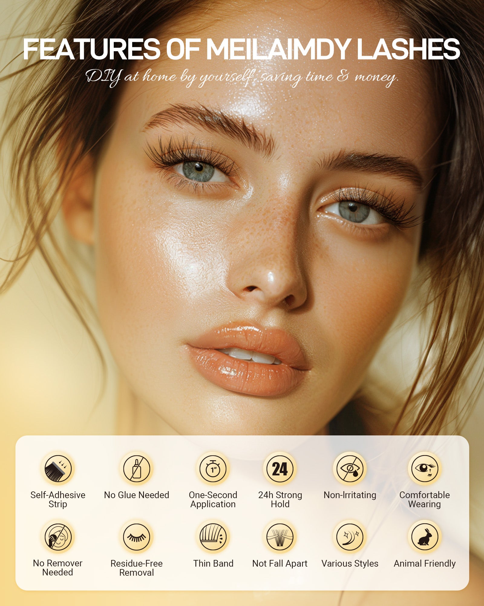 MEILAIMDY Self Adhesive DIY Lashes,0.07mm C Curl 48 Clusters 10-16mm Mixed Length Pre Glued False Eyelashes No Glue Needed Volume MSA-DIY-003