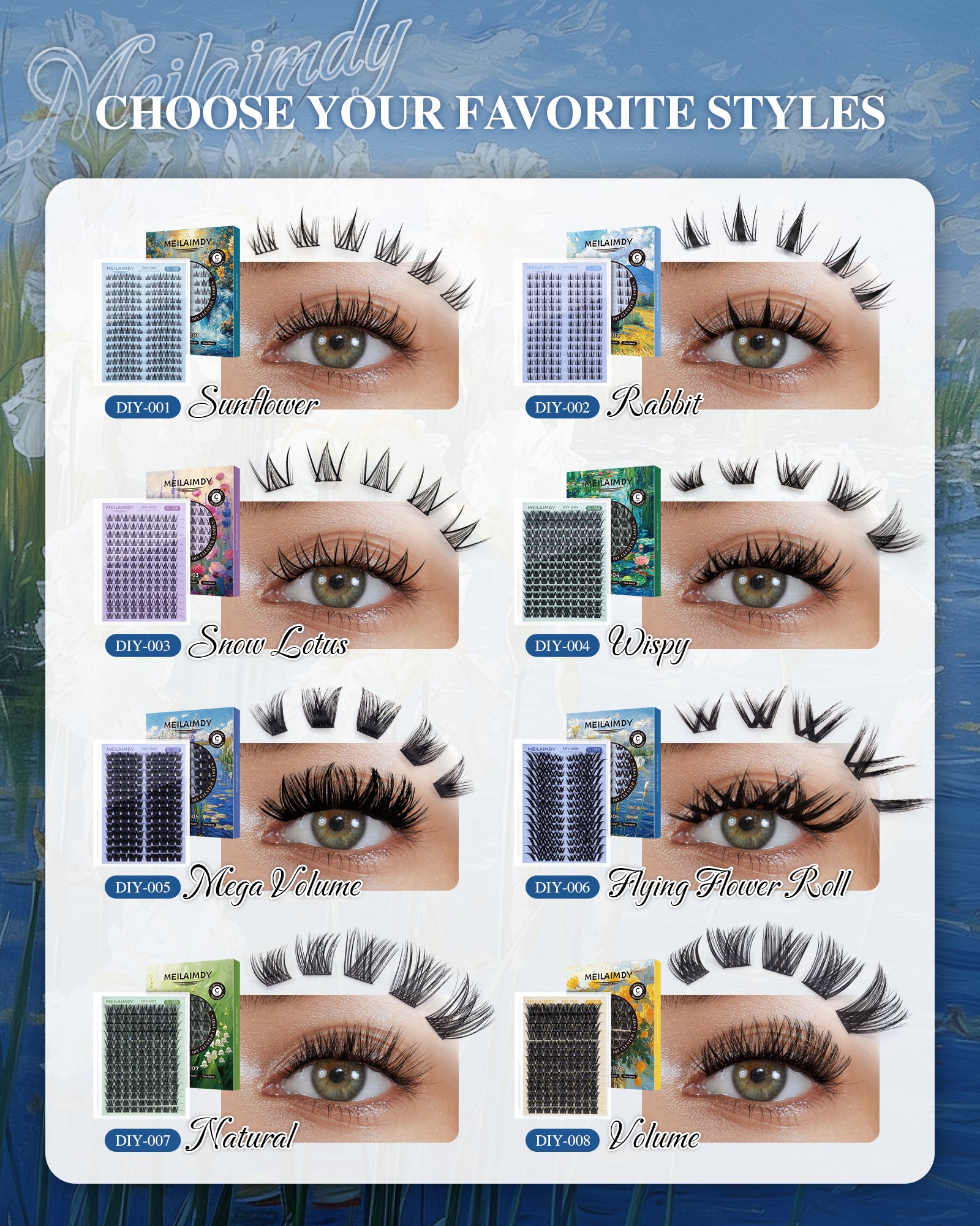 MEILAIMDY DIY Cluster Lashes 0.07mm C Curl (MEDIY006, 140 Clusters 8-15mm Mix Length)