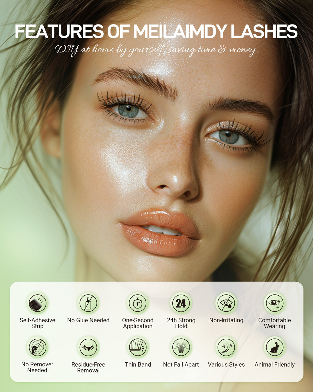 MEILAIMDY Self Adhesive DIY Bottom Lashes,0.07mm J Curl 60 Clusters 5-7mm Mixed Length Pre Glued Lower Eyelashes No Glue Needed Natural MBSA-DIY-004