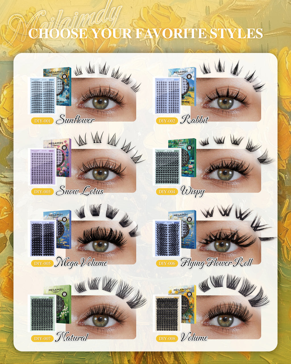 MEILAIMDY DIY Cluster Lashes 0.07mm C Curl (MEDIY008, 126 Clusters 10-18mm Mix Length)