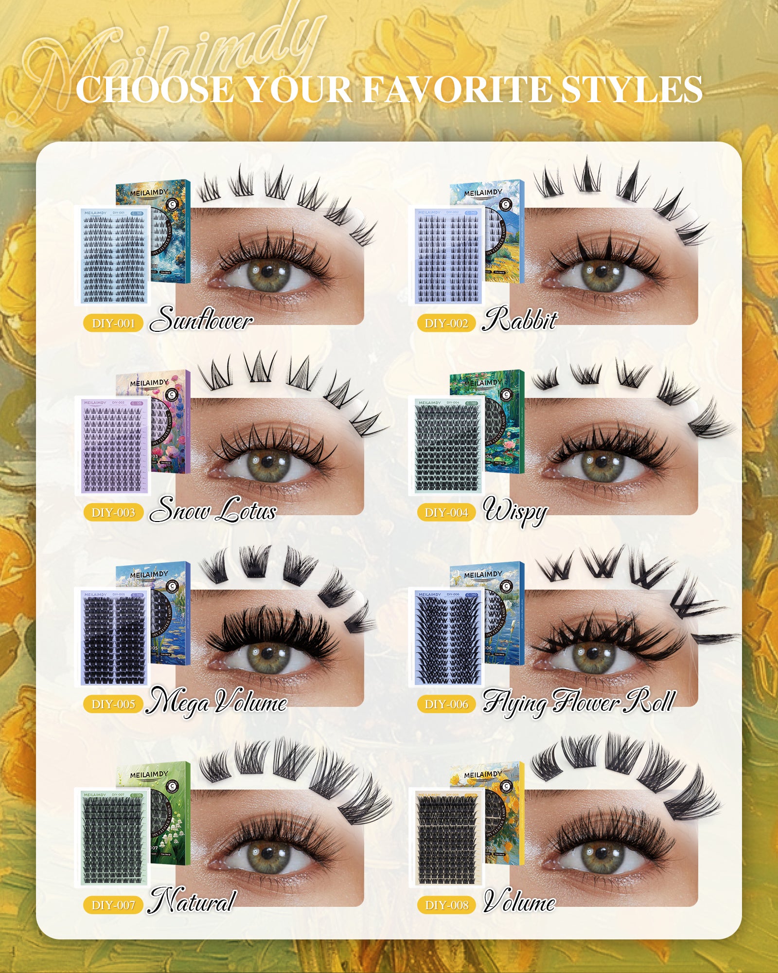 MEILAIMDY DIY Cluster Lashes 0.07mm C Curl (MEDIY008, 126 Clusters 10-18mm Mix Length)