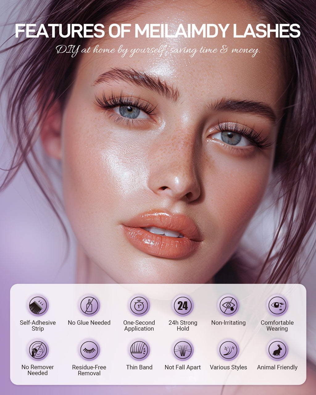 MEILAIMDY Self Adhesive DIY Lashes,0.07mm C Curl 48 Clusters 12-14mm Mixed Length Pre Glued False Eyelashes No Glue Needed Natural Wispy MSA-DIY-010
