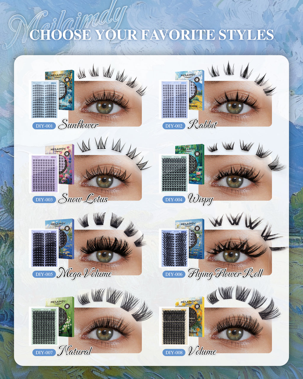 MEILAIMDY DIY Cluster Lashes 0.07mm C Curl (MEDIY002, 140 Clusters 8-12mm Mix Length)