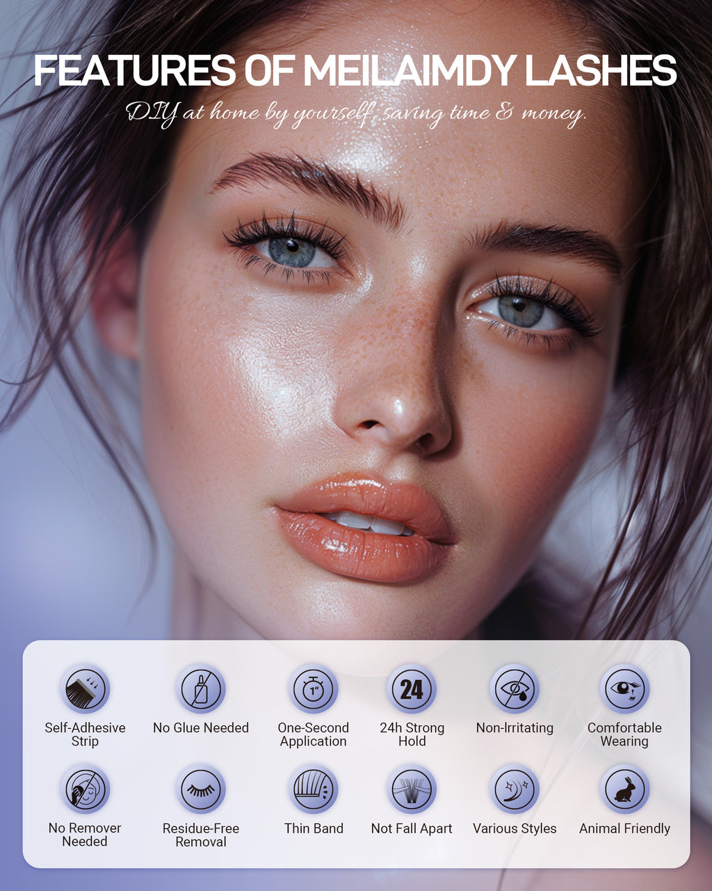 MEILAIMDY Self Adhesive DIY Bottom Lashes,0.07mm J Curl 90 Clusters 6-8mm Mixed Length Pre Glued Lower Eyelashes No Glue Needed Natural MBSA-DIY-001