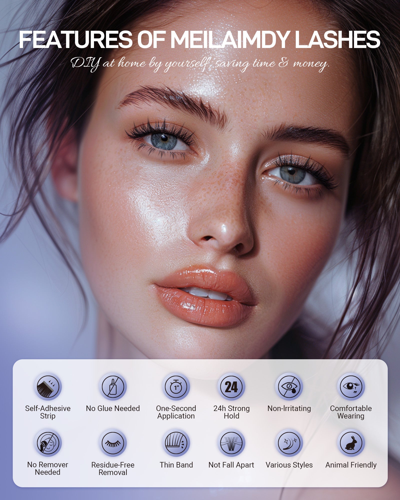 MEILAIMDY Self Adhesive DIY Bottom Lashes,0.07mm J Curl 90 Clusters 6-8mm Mixed Length Pre Glued Lower Eyelashes No Glue Needed Natural MBSA-DIY-001