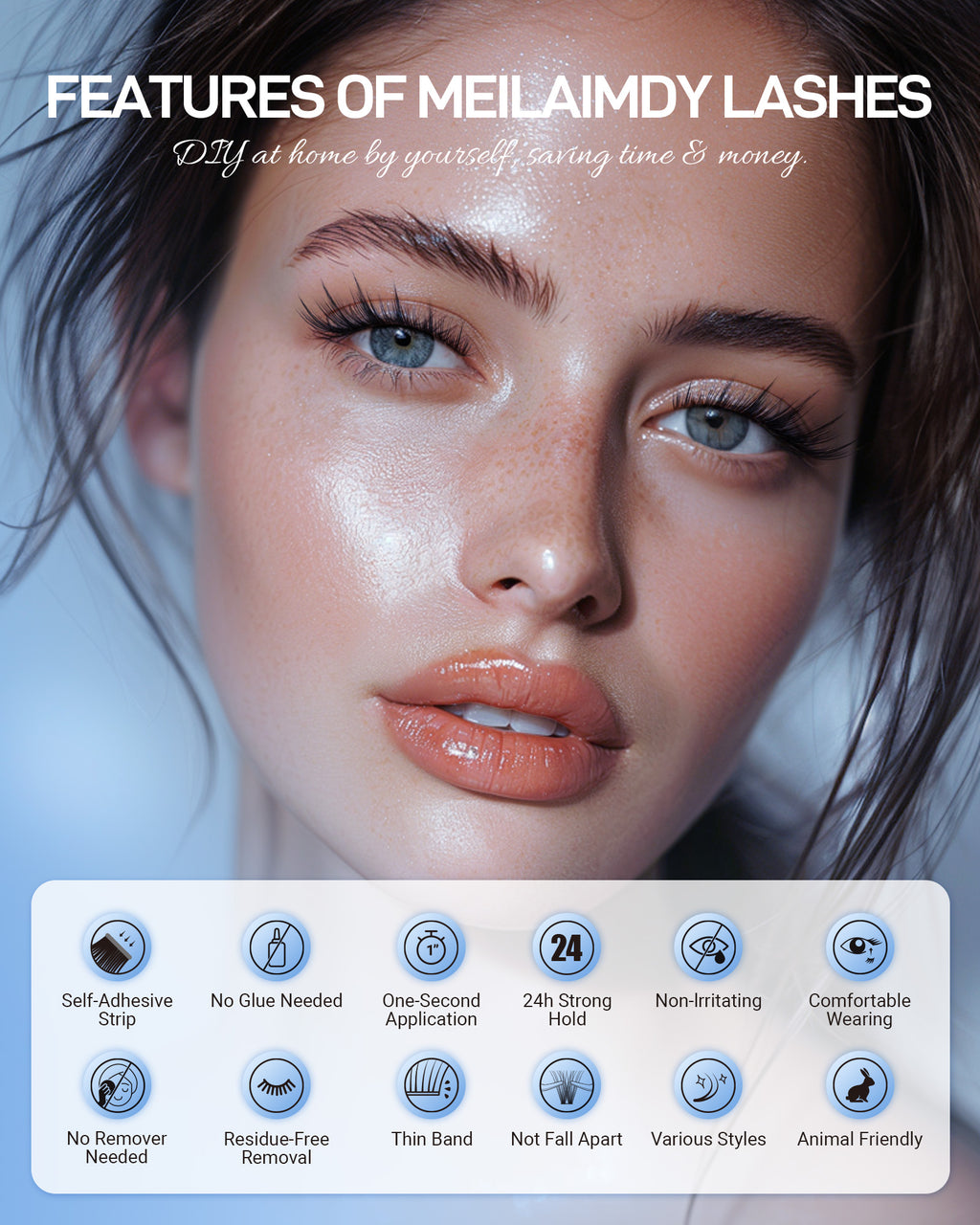 MEILAIMDY Self Adhesive DIY Lashes,0.07mm C Curl 96 Clusters 10-14mm Mixed Length Pre Glued False Eyelashes No Glue Needed Natural MSA-DIY-008