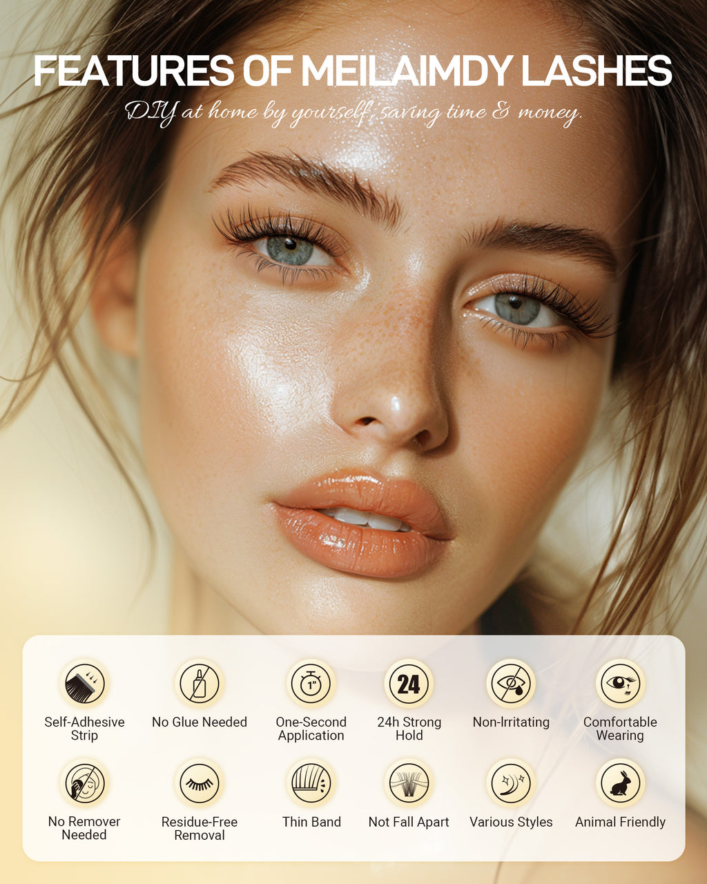 MEILAIMDY Self Adhesive DIY Bottom Lashes,0.07mm J Curl 40 Clusters 5-7mm Mixed Length Pre Glued Lower Eyelashes No Glue Needed Natural MBSA-DIY-003
