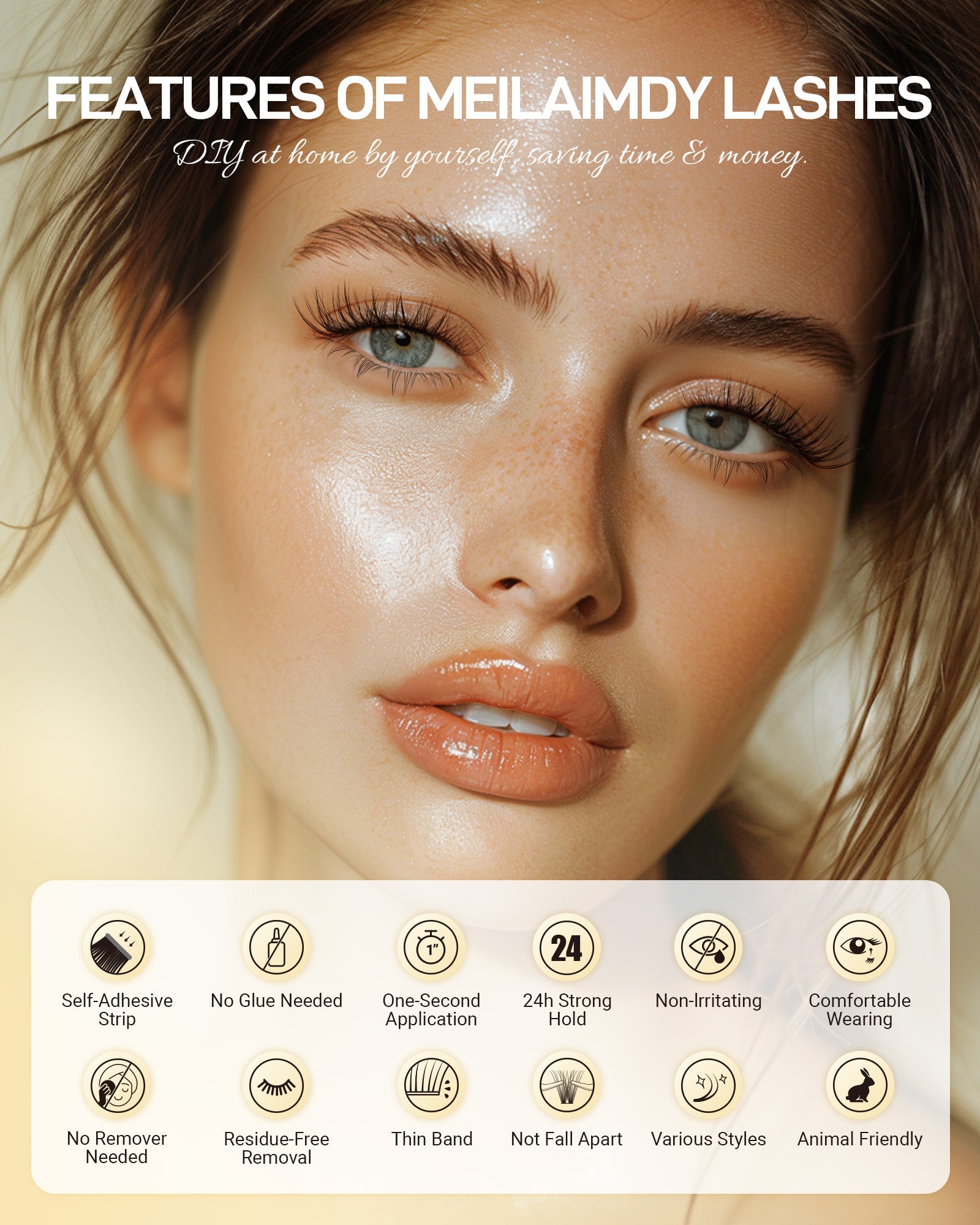 MEILAIMDY Self Adhesive DIY Bottom Lashes,0.07mm J Curl 40 Clusters 5-7mm Mixed Length Pre Glued Lower Eyelashes No Glue Needed Natural MBSA-DIY-003