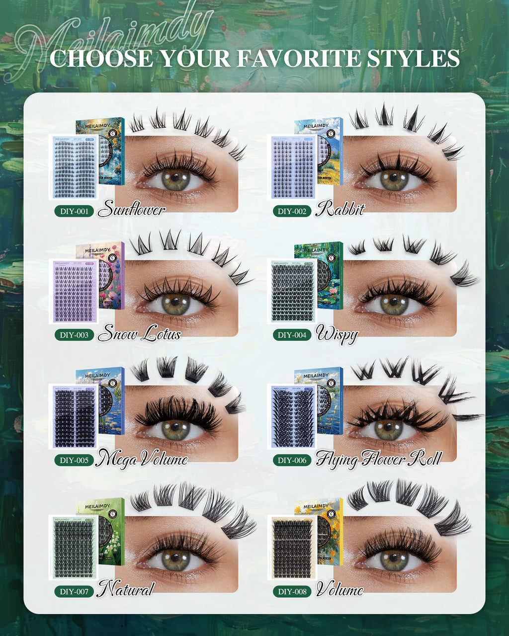 MEILAIMDY DIY Cluster Lashes 0.07mm C Curl (MEDIY004, 140 Clusters 8-16mm Mix Length)
