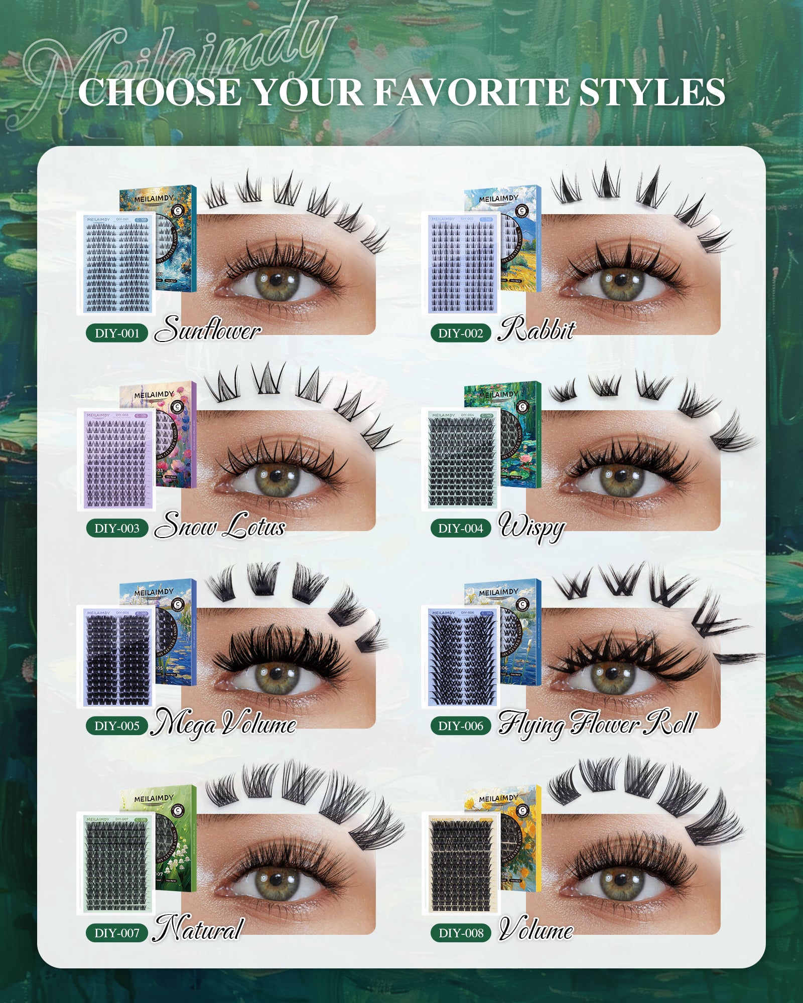 MEILAIMDY DIY Cluster Lashes 0.07mm C Curl (MEDIY004, 140 Clusters 8-16mm Mix Length)