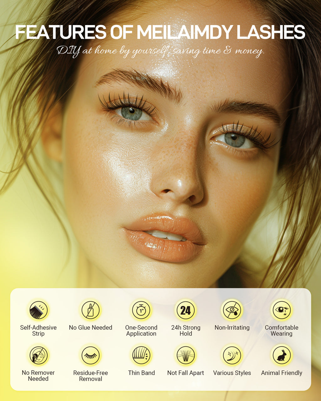 MEILAIMDY Self Adhesive DIY Lashes,0.07mm C Curl 40 Clusters 10-14mm Mixed Length Pre Glued False Eyelashes No Glue Needed Wispy MSA-DIY-012