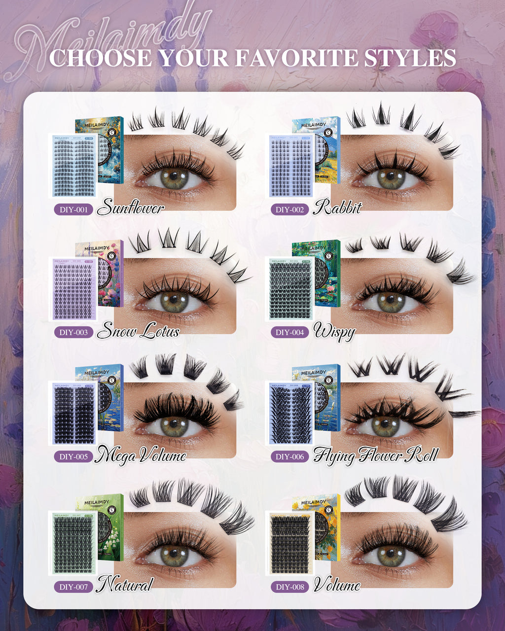 MEILAIMDY DIY Cluster Lashes 0.07mm C Curl (MEDIY003, 128 Clusters 10-12mm Mix Length)