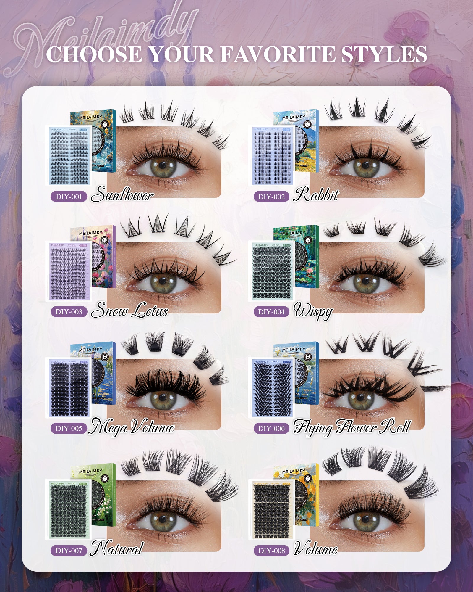MEILAIMDY DIY Cluster Lashes 0.07mm C Curl (MEDIY003, 128 Clusters 10-12mm Mix Length)