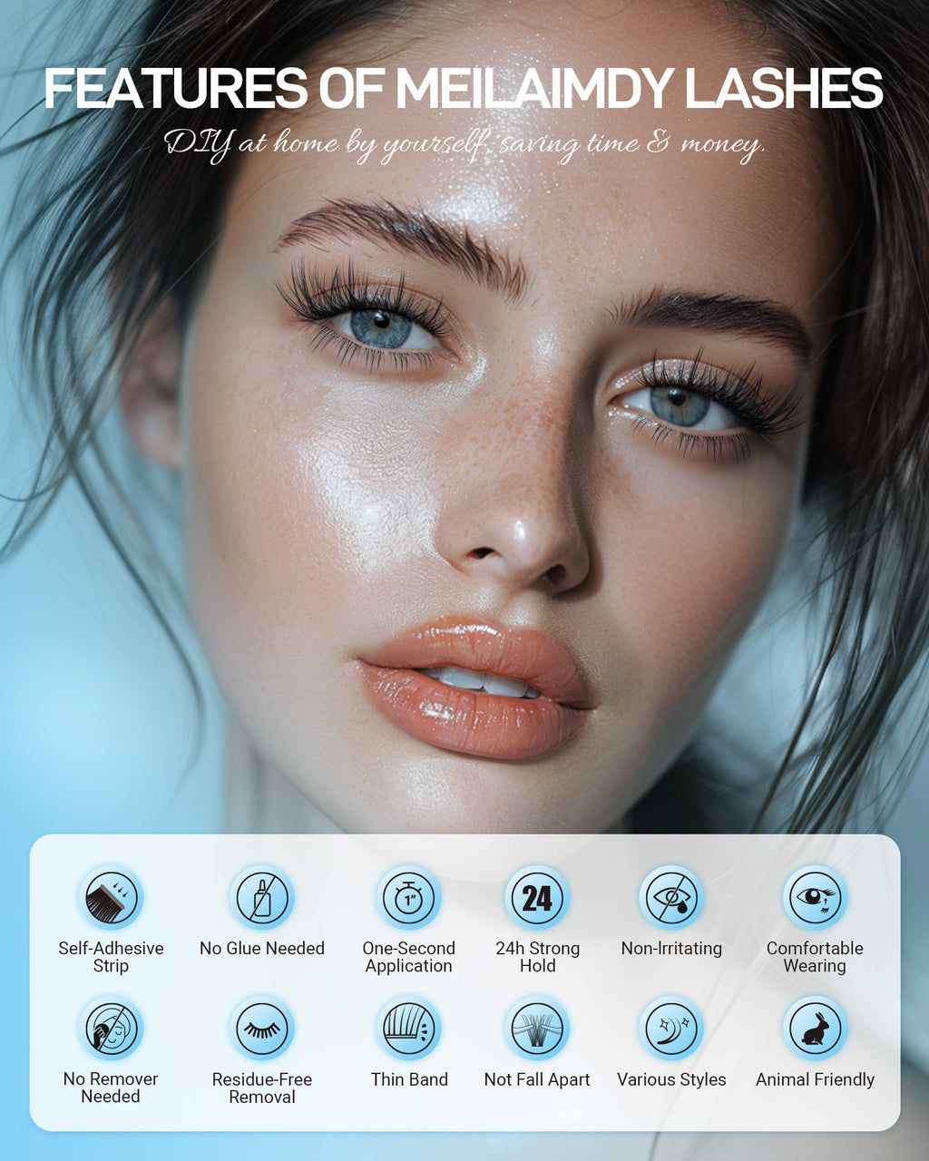 MEILAIMDY Self Adhesive DIY Bottom Lashes,0.07mm J Curl 80 Clusters 5-8mm Mixed Length Pre Glued Lower Eyelashes No Glue Needed Natural MBSA-DIY-002