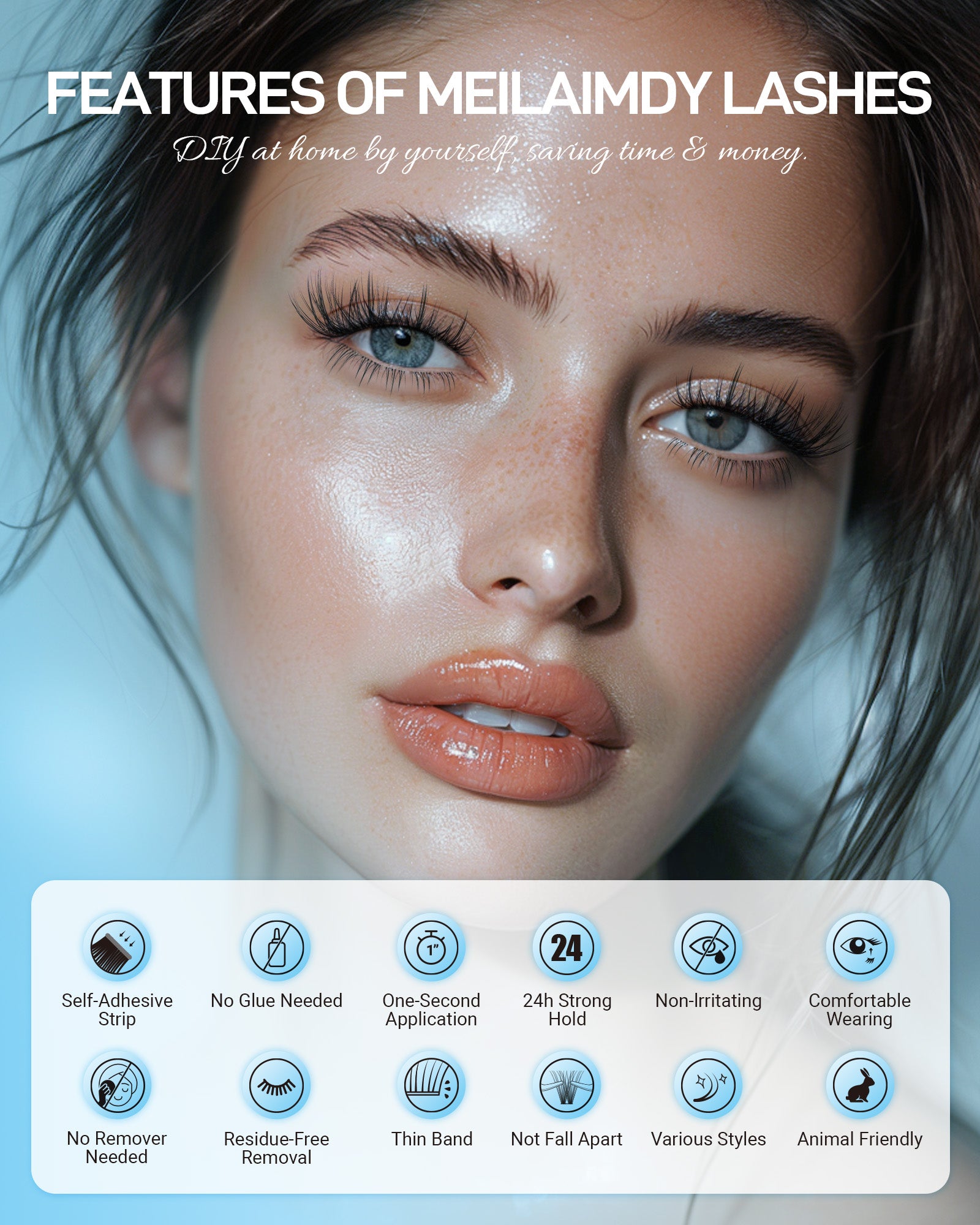 MEILAIMDY Self Adhesive DIY Bottom Lashes,0.07mm J Curl 80 Clusters 5-8mm Mixed Length Pre Glued Lower Eyelashes No Glue Needed Natural MBSA-DIY-002