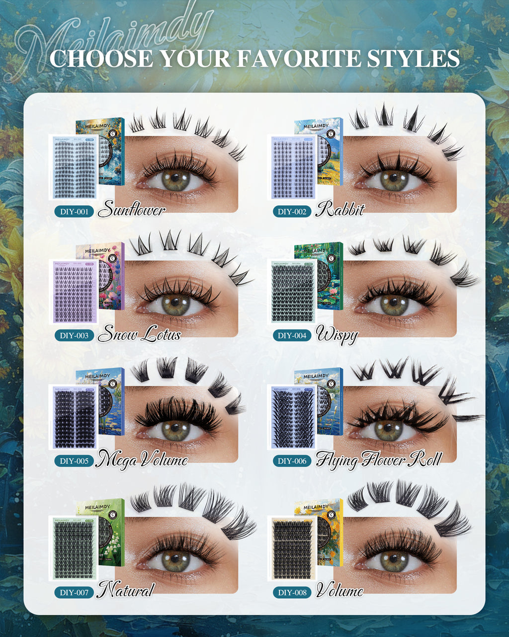 MEILAIMDY DIY Cluster Lashes 0.07mm C Curl (MEDIY001, 168 Clusters 10-12mm Mix Length)