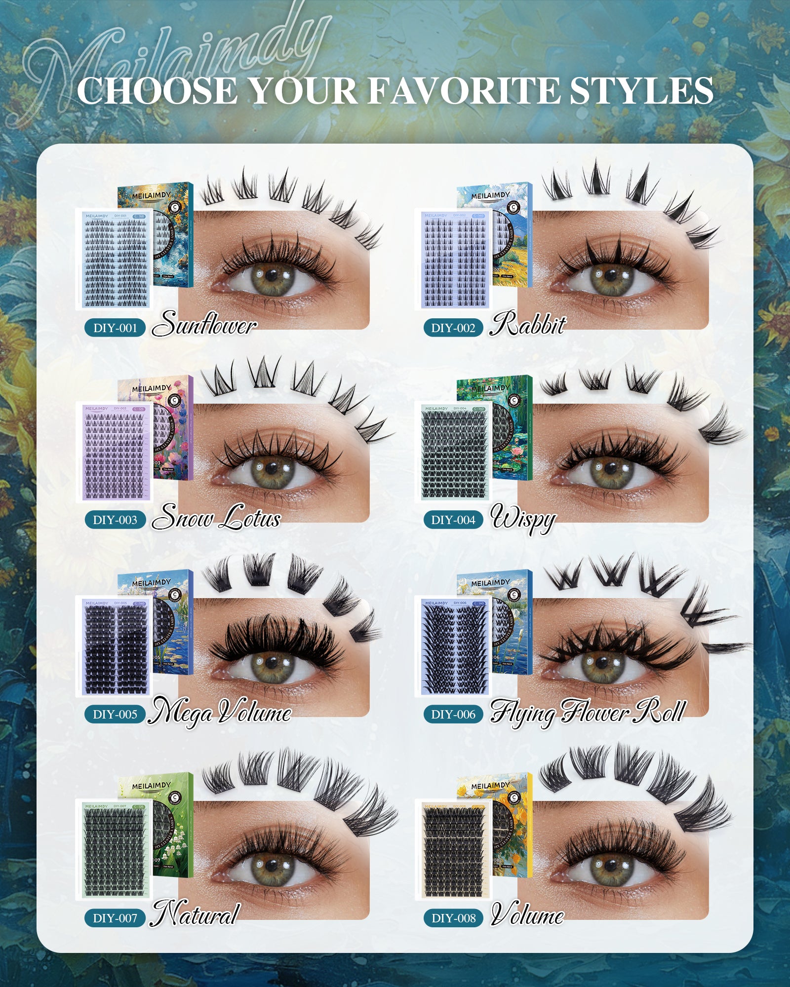 MEILAIMDY DIY Cluster Lashes 0.07mm C Curl (MEDIY001, 168 Clusters 10-12mm Mix Length)