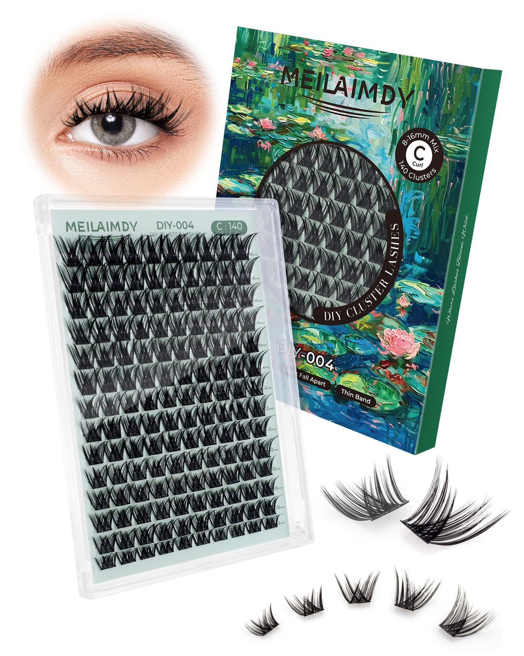 MEILAIMDY DIY Cluster Lashes 0.07mm C Curl (MEDIY004, 140 Clusters 8-16mm Mix Length)