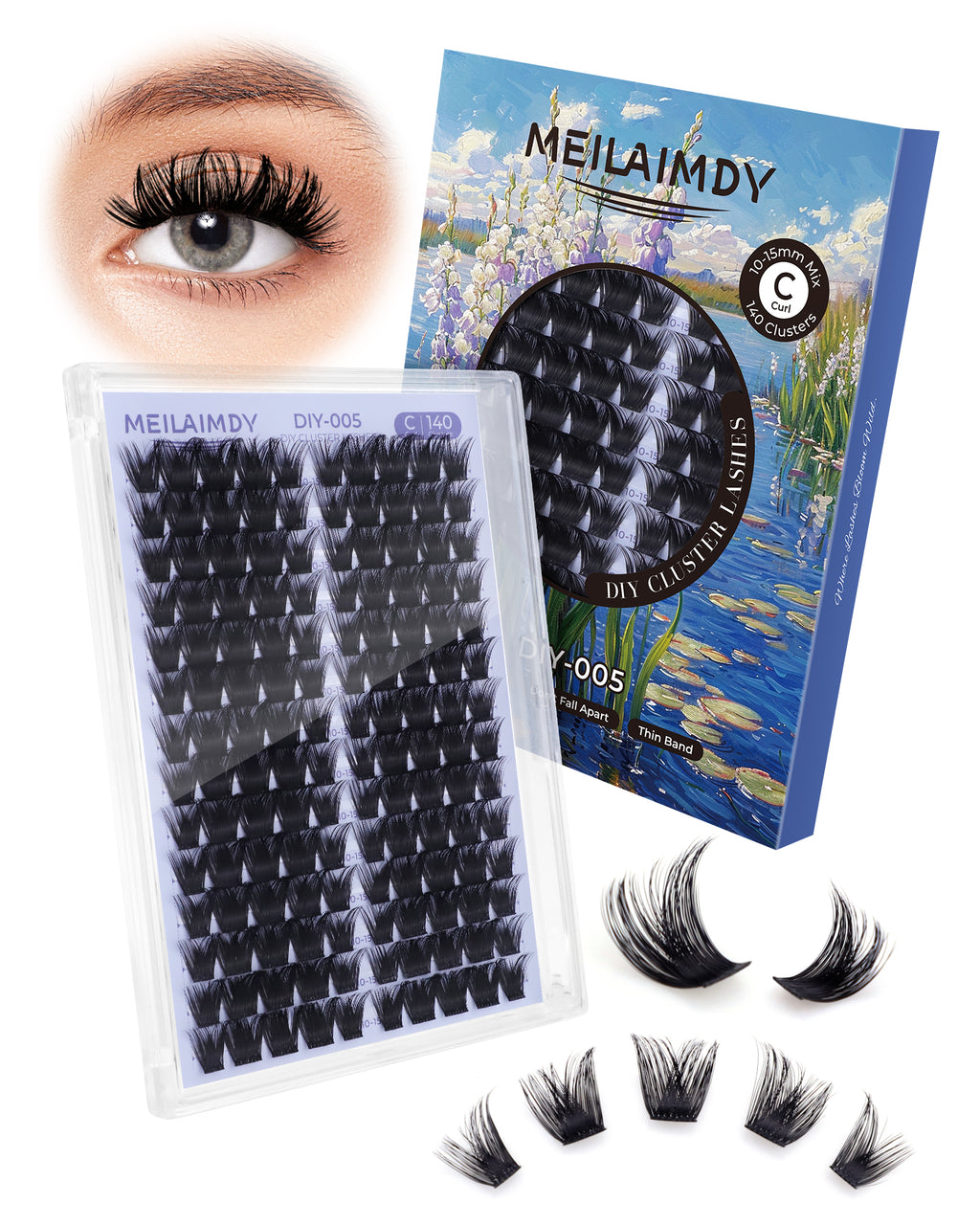 MEILAIMDY DIY Cluster Lashes 0.07mm C Curl (MEDIY005, 140 Clusters 10-15mm Mix Length)