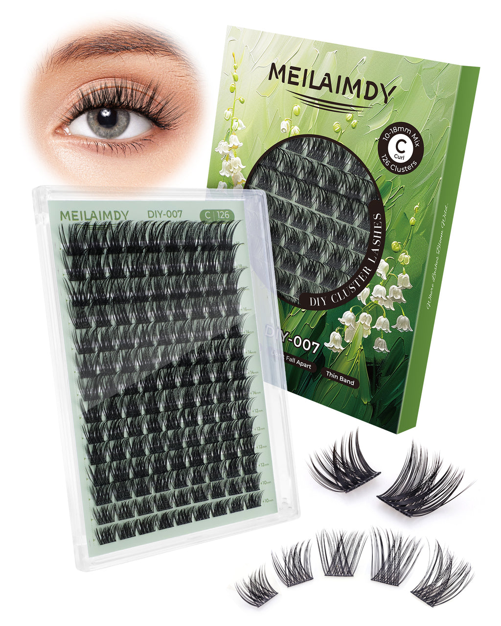MEILAIMDY DIY Cluster Lashes 0.07mm C Curl (MEDIY007, 126 Clusters 10-18mm Mix Length)