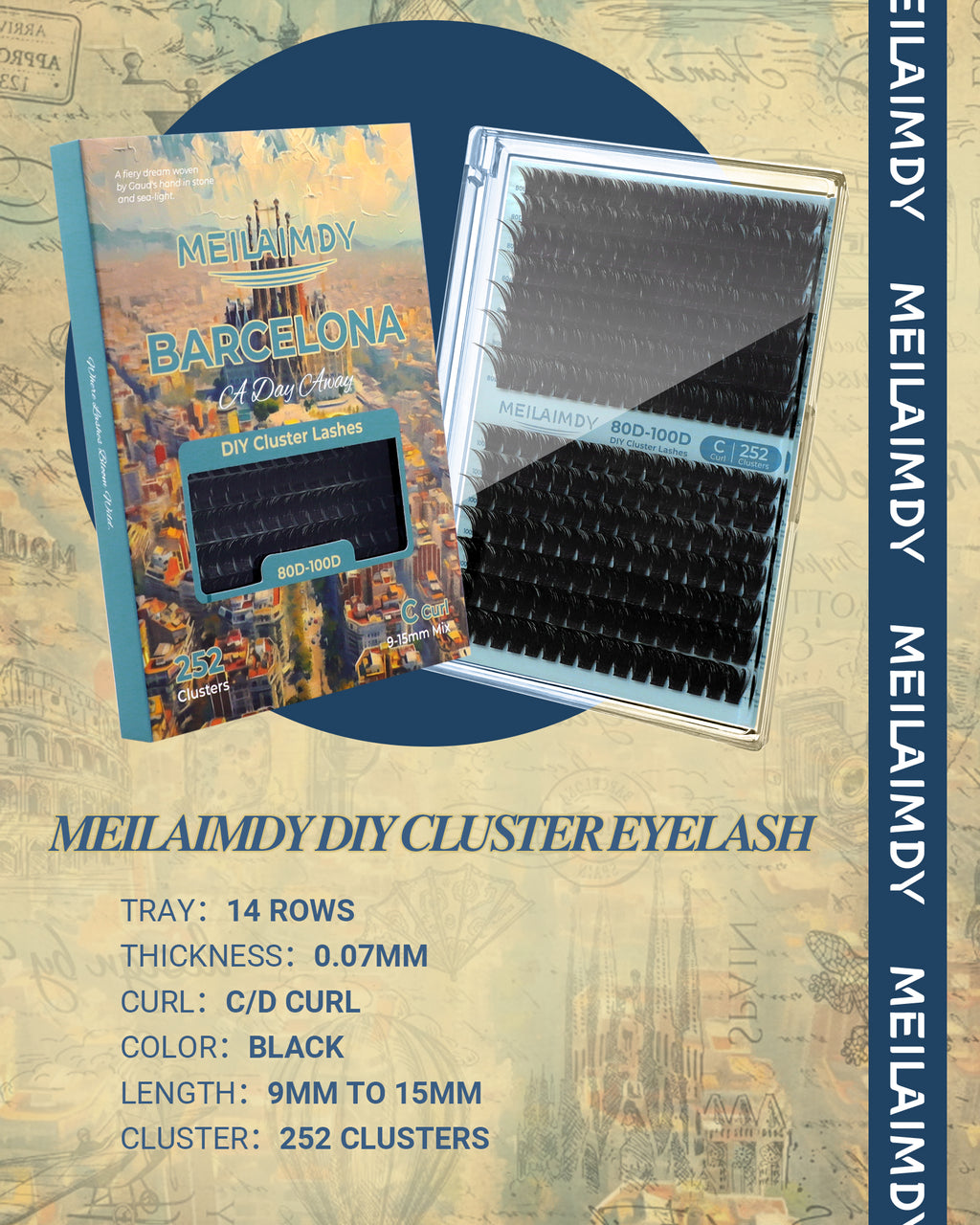 MEILAIMDY 80D 100D DIY Cluster Lashes 0.07mm D Curl 9-15mm Reusable (MEDIY80100D, Black 280 Clusters)